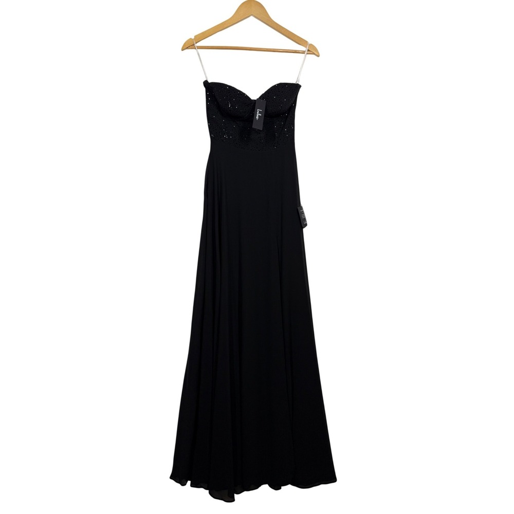 Lulus Truly Extraordianary Black Rhinestone Strapless Maxi Dress XS Gown Evening